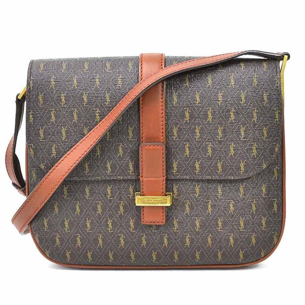 Saint Laurent Monogram Satchel Crossbody Bag Canvas Calf Leather Brown